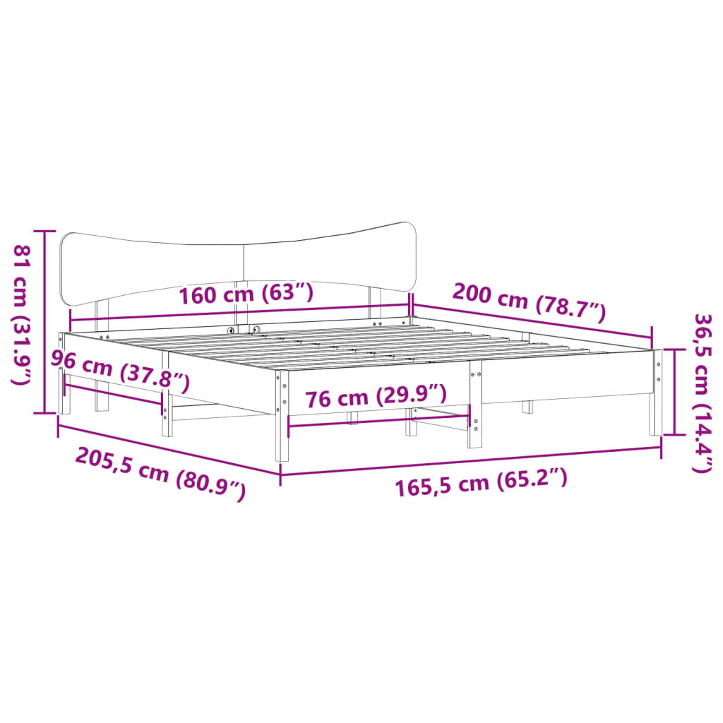 Massivholzbett - Doppelbett - Bettgestell - Holzbett - Plattformbett - 160 x 200