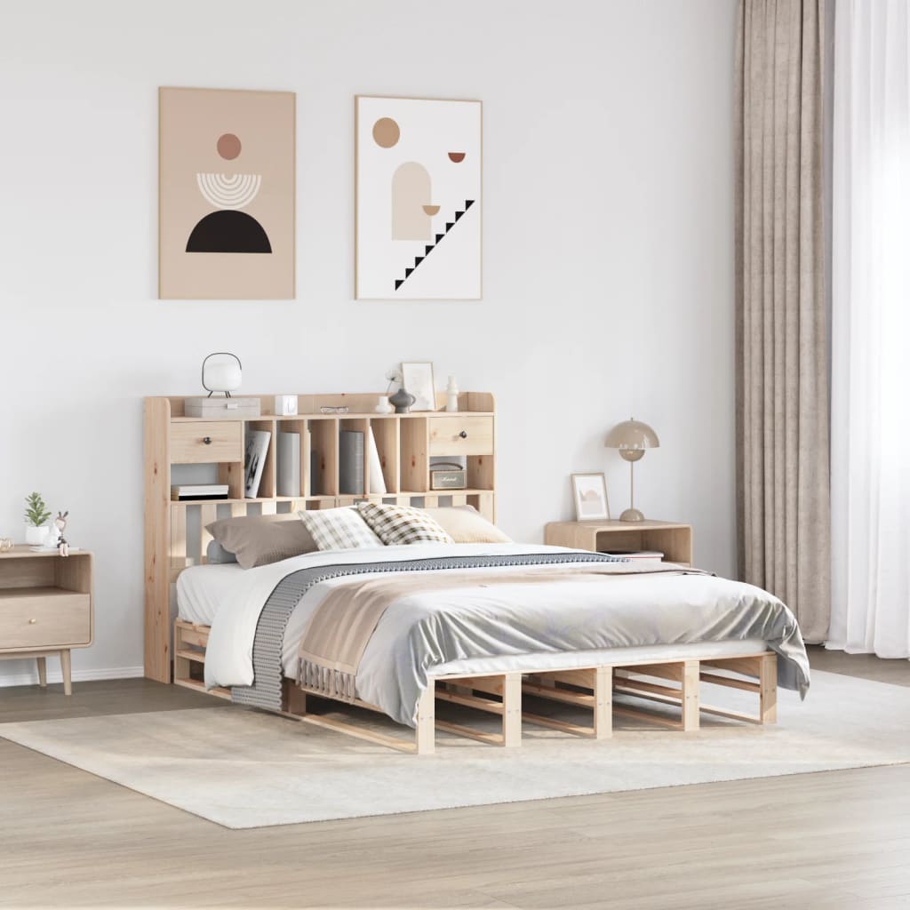 Massivholzbett mit Regal - Bettrahmen - Jugendbett - Doppelbett - 140x190 cm