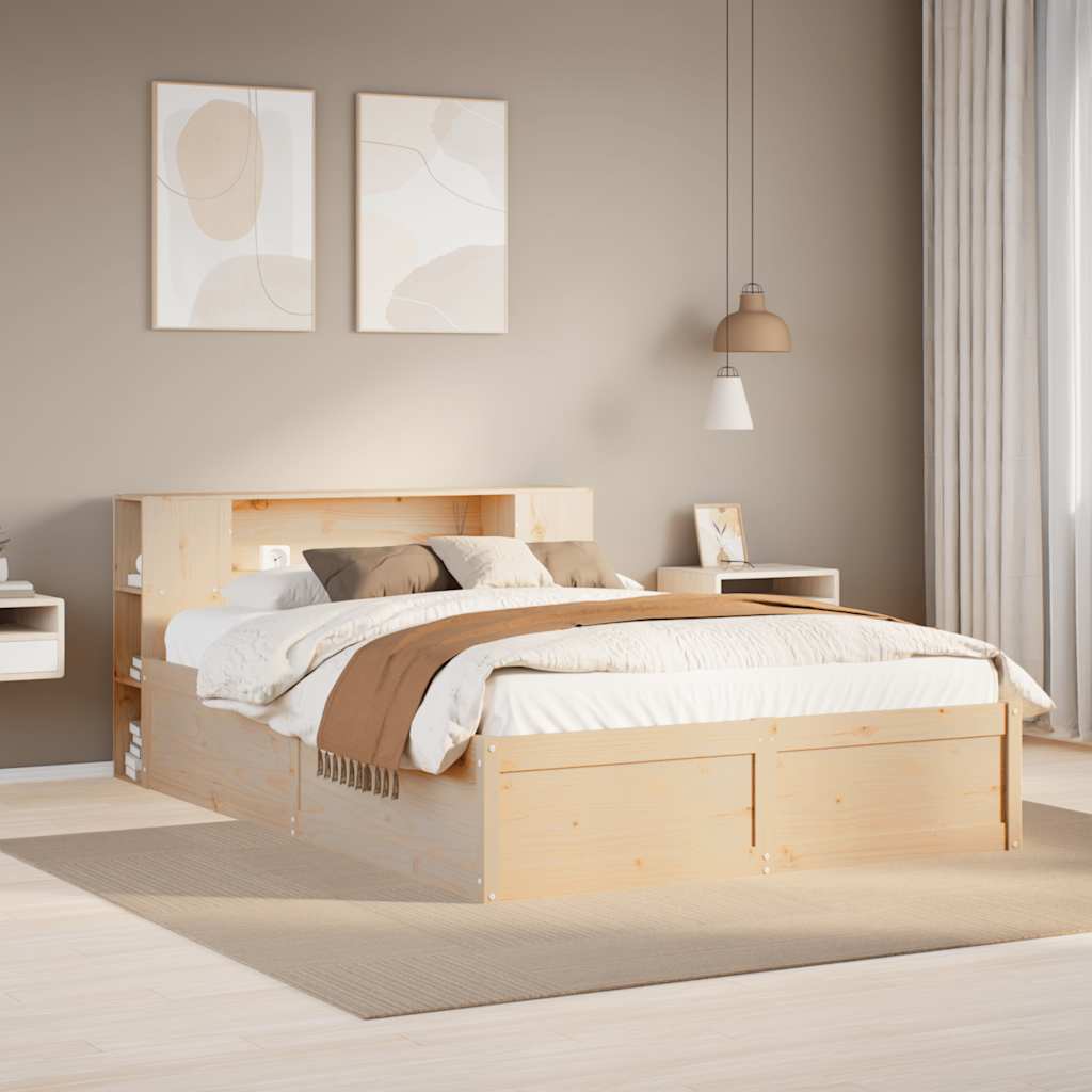 Massivholzbett - Bettrahmen - Holzbett mit Regalkopfteil - Jugendbett - 140x200
