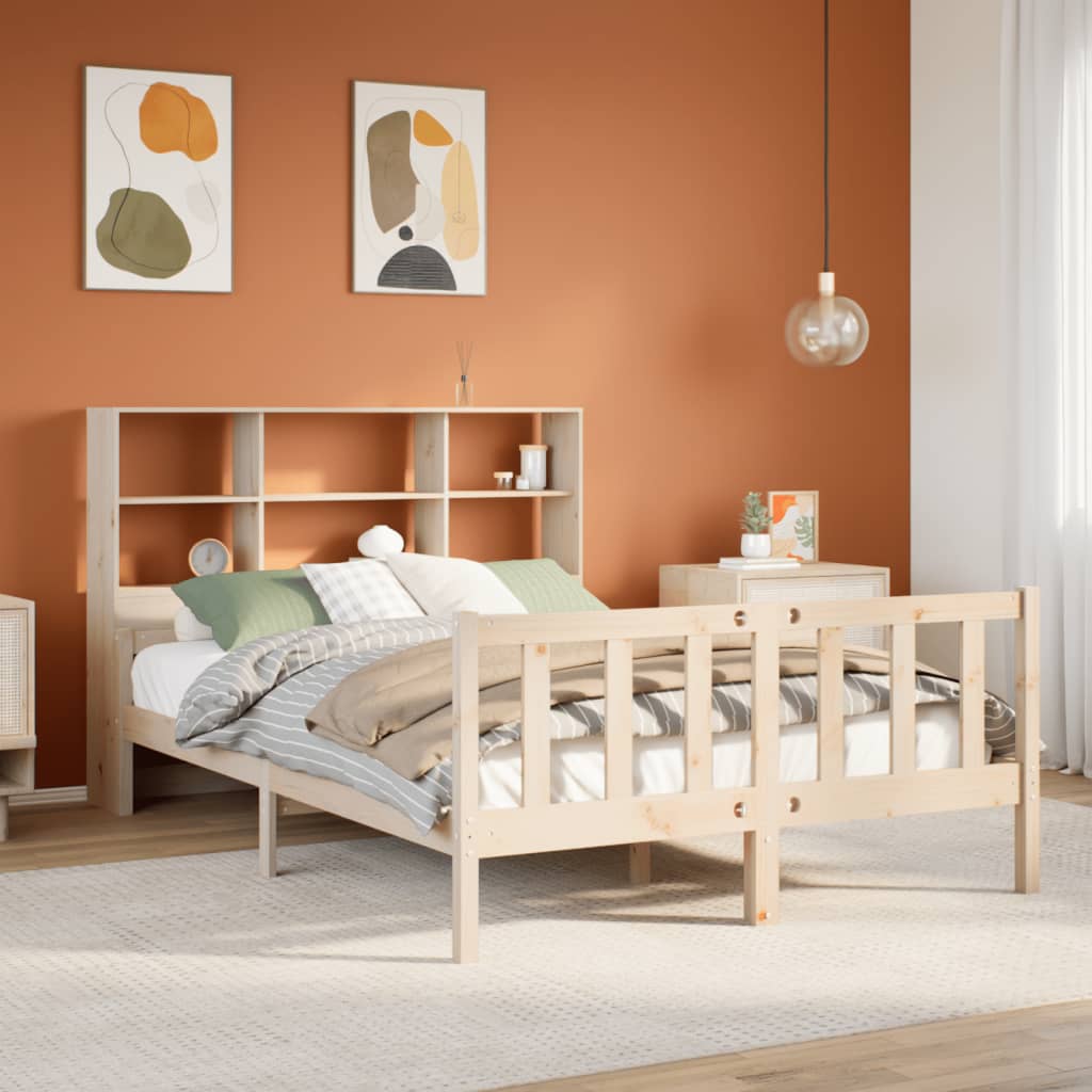 Doppelbett 160x200 cm aus Massivholz – Bettgestell mit Kopfteil-Regal & Stauraum