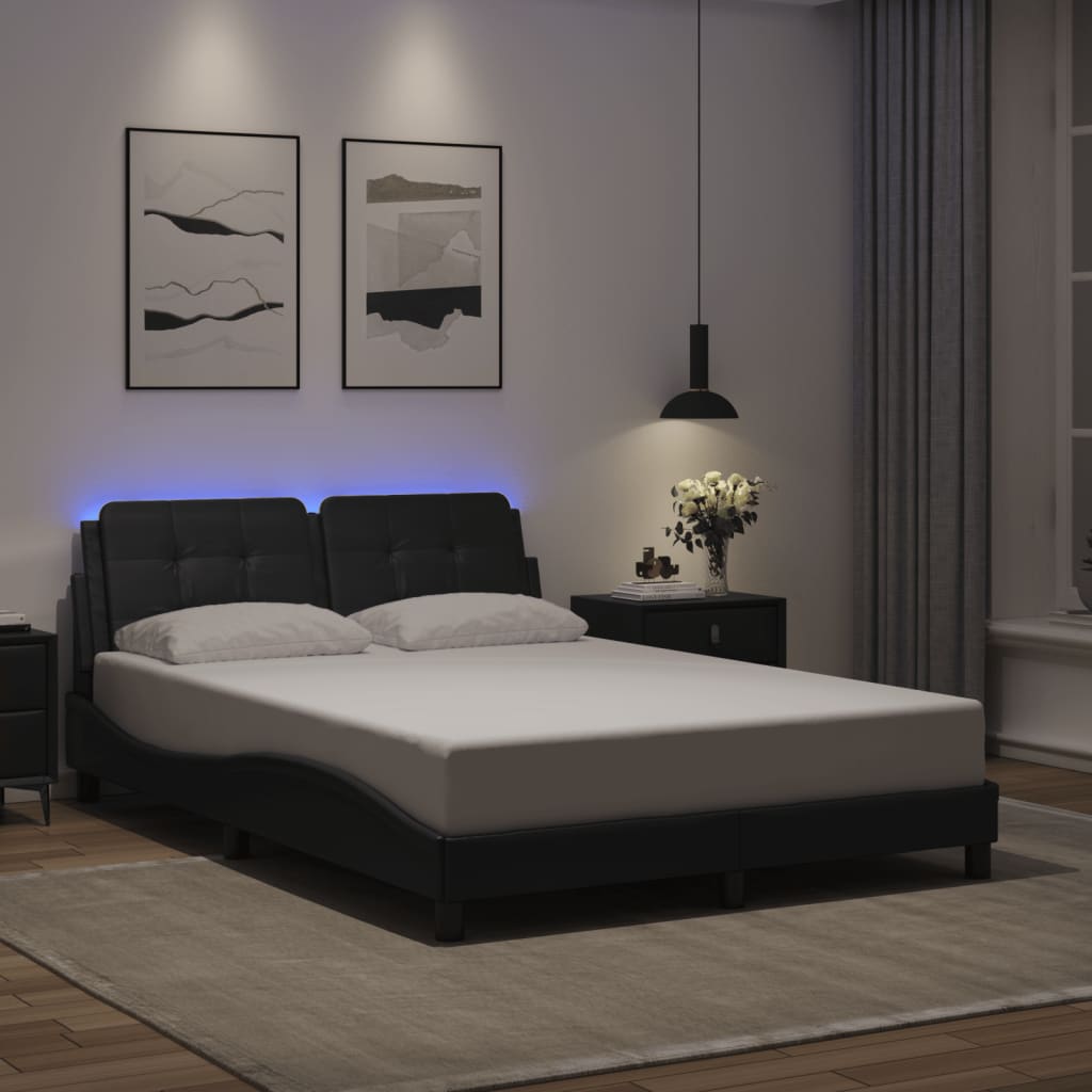 Design-Bettgestell mit LED - Doppelbett - Bettrahmen - Polsterbett - 140x200 cm