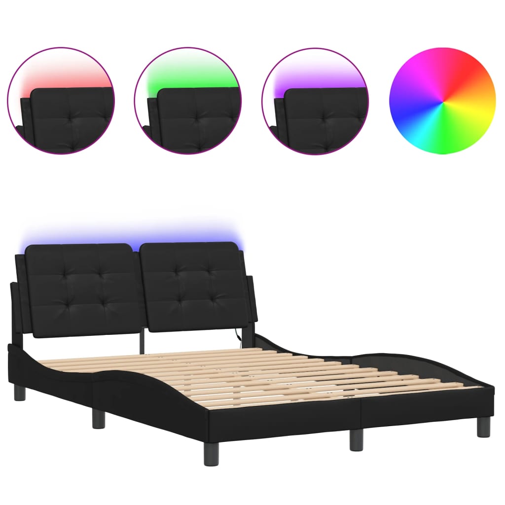 Design-Bettgestell mit LED - Doppelbett - Bettrahmen - Polsterbett - 140x200 cm