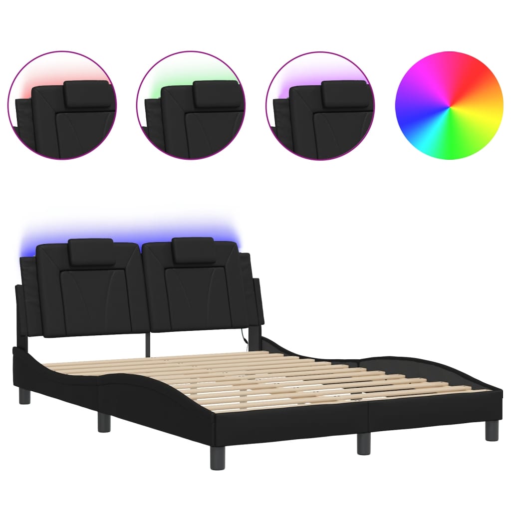 Elegantes Bettgestell mit LED-Beleuchtung - Polsterbett - Kunstleder - 140x200cm