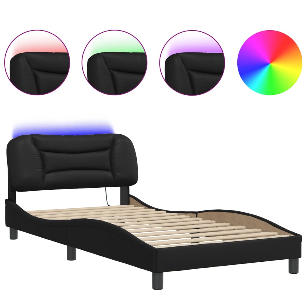 Modernes Bettgestell aus Kunstleder mit LED-Beleuchtung - Bettrahmen - 100x200cm