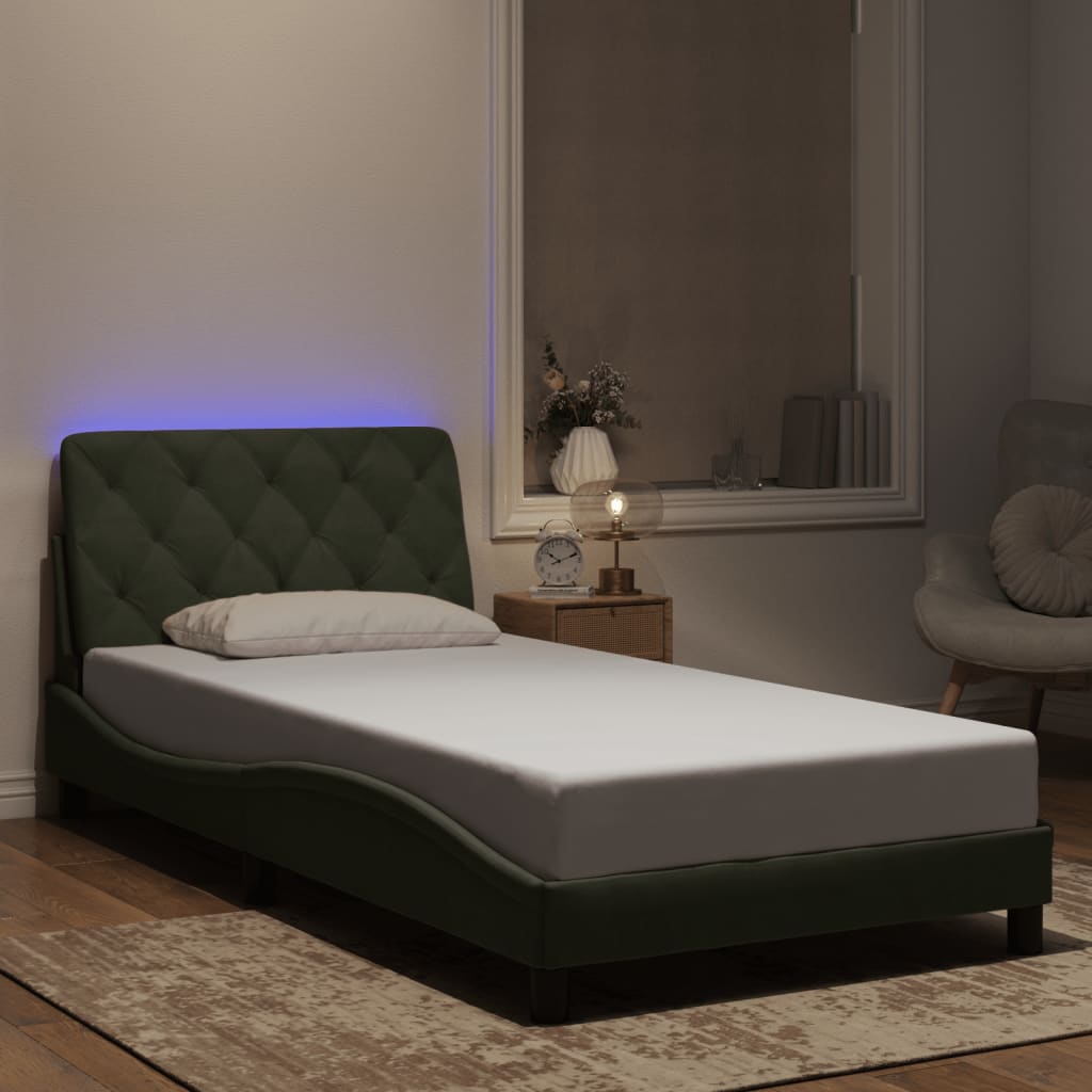 Tolles Bettgestell mit LED - 100x200 cm - Samtbezug - Bettrahmen - Einzelbett