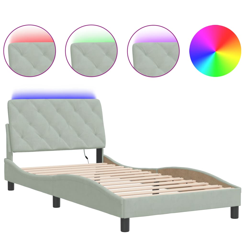 Tolles Bettgestell mit LED - 100x200 cm - Samtbezug - Bettrahmen - Einzelbett