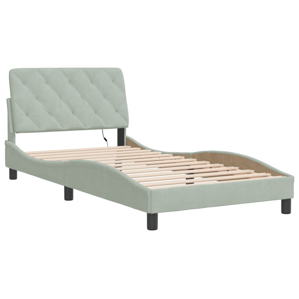 Tolles Bettgestell mit LED - 100x200 cm - Samtbezug - Bettrahmen - Einzelbett