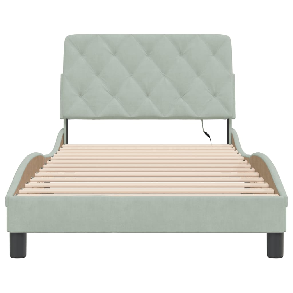 Tolles Bettgestell mit LED - 100x200 cm - Samtbezug - Bettrahmen - Einzelbett