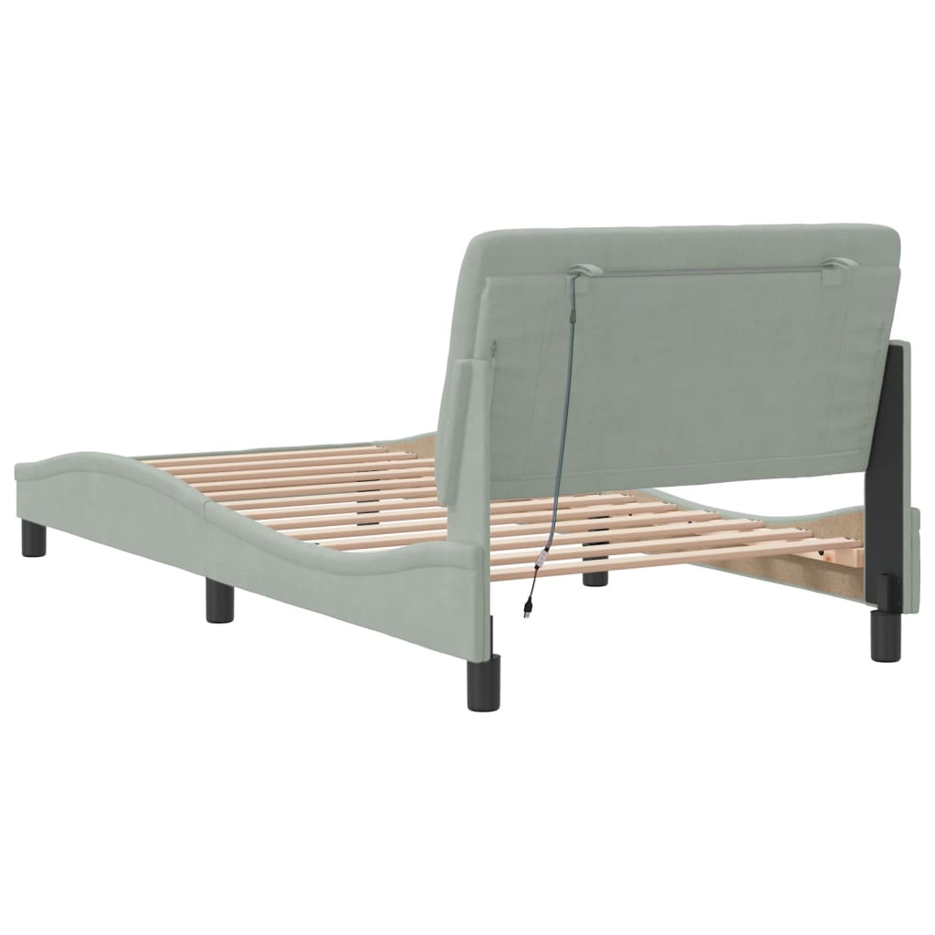 Tolles Bettgestell mit LED - 100x200 cm - Samtbezug - Bettrahmen - Einzelbett