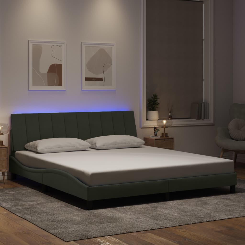 Stilvolles Bettgestell - LED-Beleuchtung - 180 x 200 cm - Doppelbett - Samtbezug