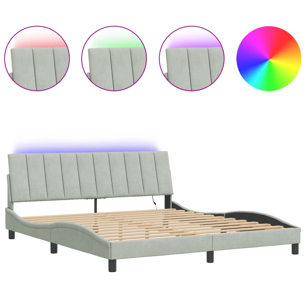 Stilvolles Bettgestell - LED-Beleuchtung - 180 x 200 cm - Doppelbett - Samtbezug
