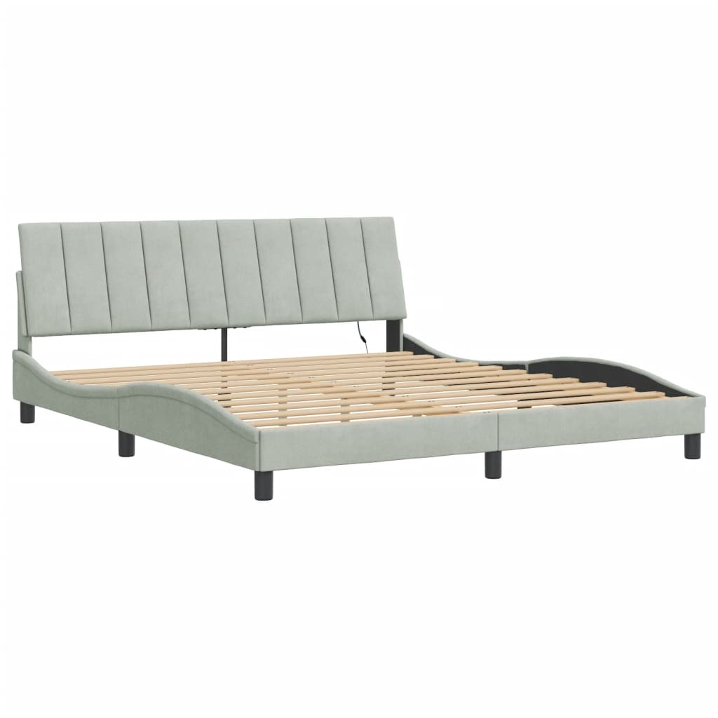 Stilvolles Bettgestell - LED-Beleuchtung - 180 x 200 cm - Doppelbett - Samtbezug