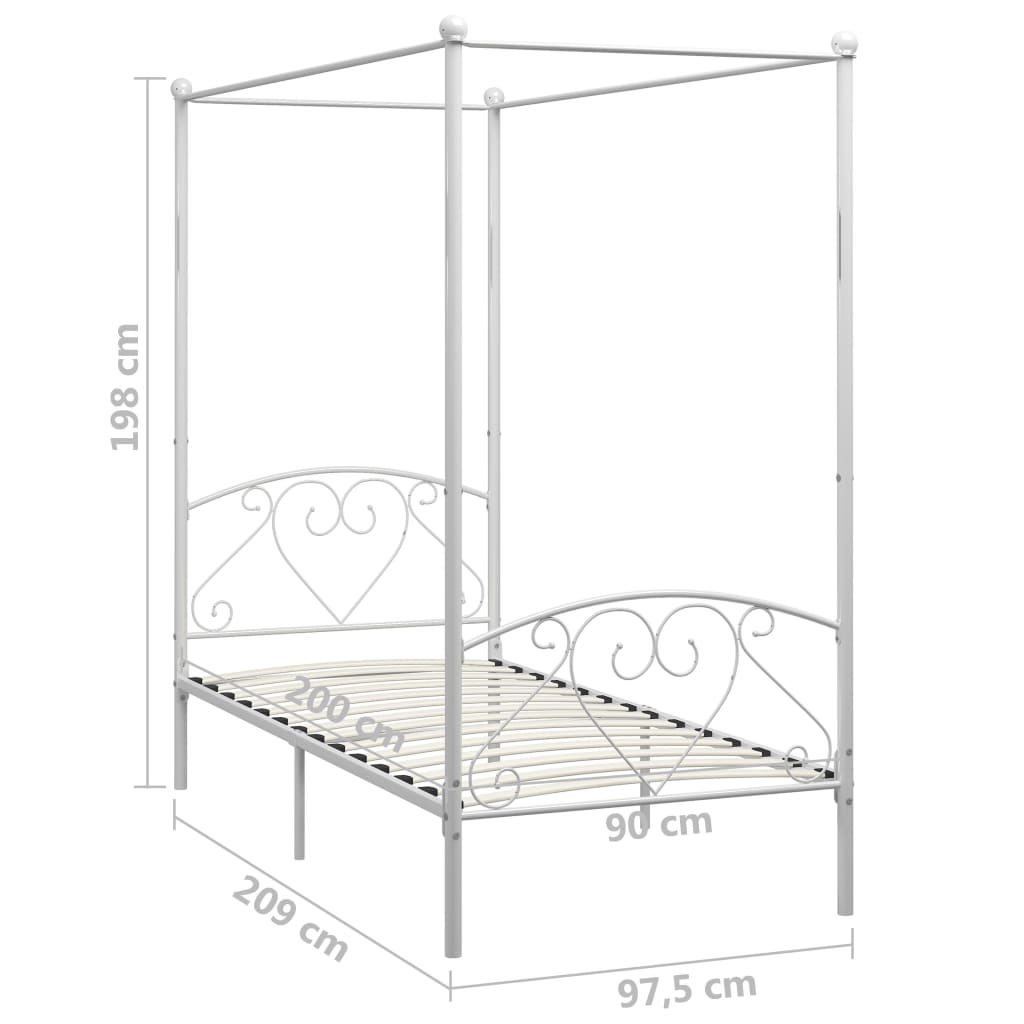 Himmelbett-Gestell - Metallbett - Einzelbett - Bettrahmen - Bett - 90 x 200 cm