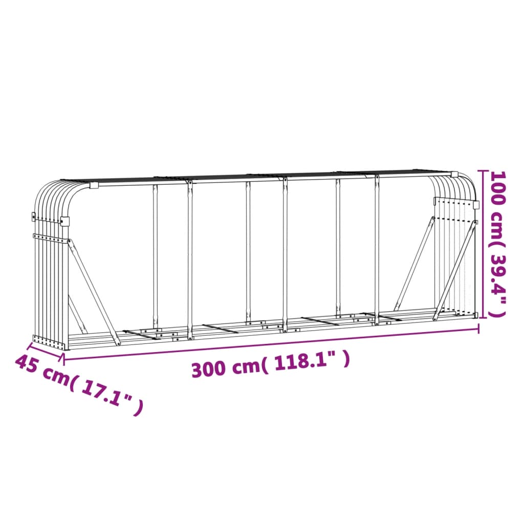 Brennholzlege - Kaminholzregal - Brennholzregal - verzinkt - 300 x 45 x 100 cm
