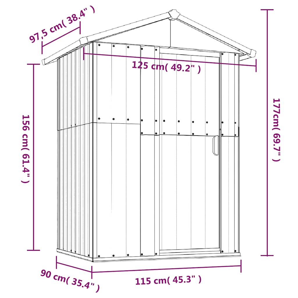 Langlebiges Gerätehaus - Geräteschuppen - Gartenschuppen - verz. Stahl - 126x86