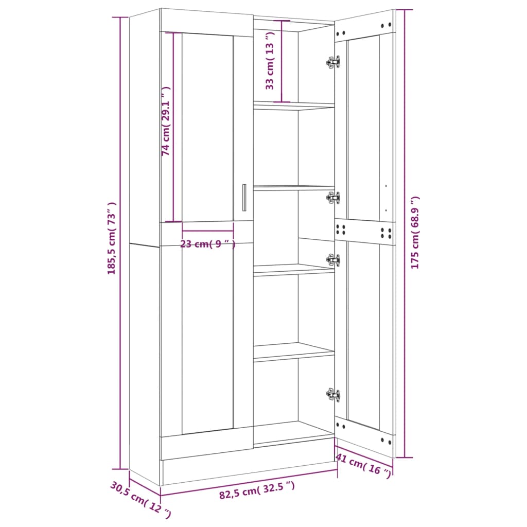 Eleganter Vitrinenschrank - Highboard - Bücherschrank - Glasvitrine - 185 cm