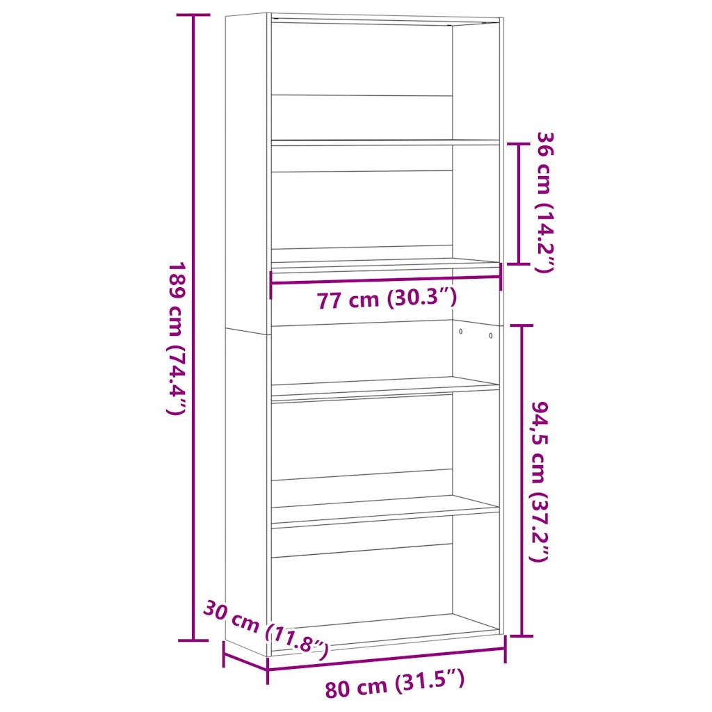 Großes Bücherregal mit 5 offenen Fächern - Aktenregal - Highboard - 80 x 189 cm