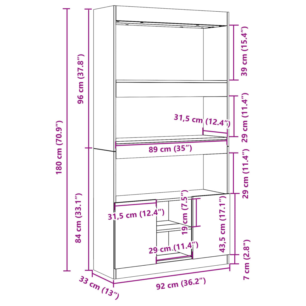 Highboard - Bücherregal - Aktenregal - Büroregal - Büro- & Wohnbereich - 92x180