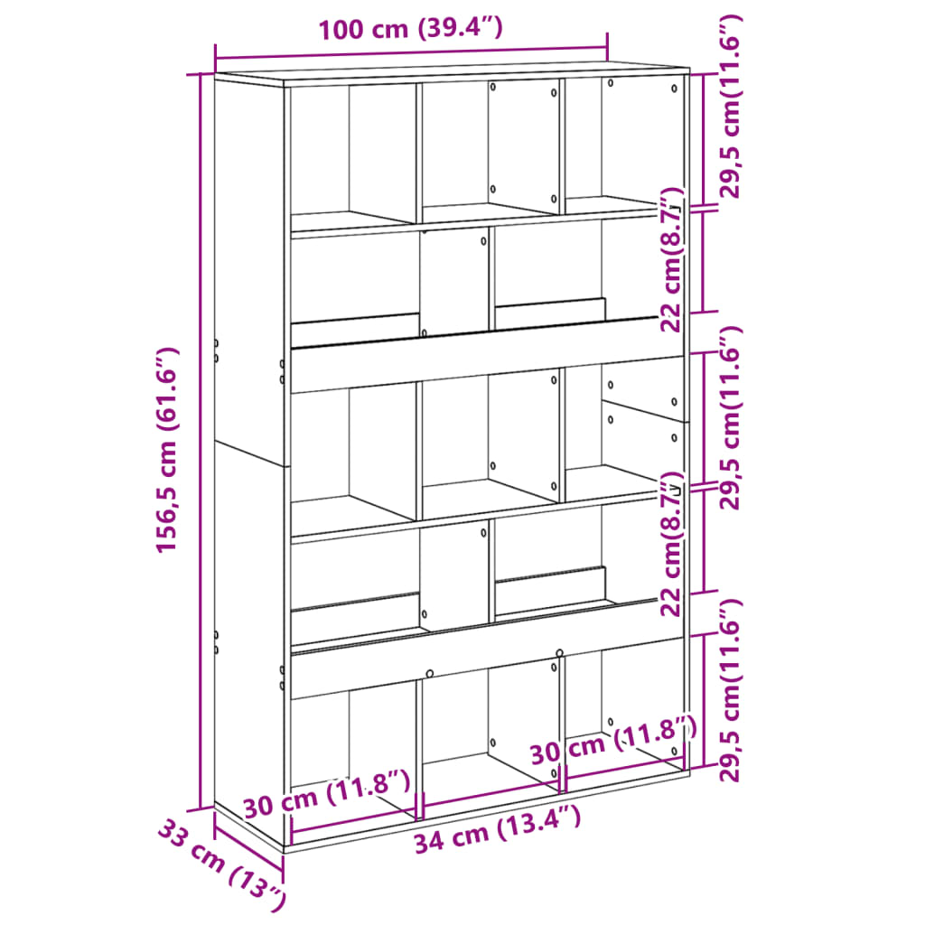 Mega-Shop XL - Bücherregal - Raumteiler - Dekoregal - DVD-Regal - 100x33x156,5cm