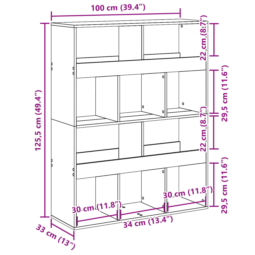 Raumteiler - CD-Regal - Bücherregal - Regal mit zehn Fächern - 100x33x125,5