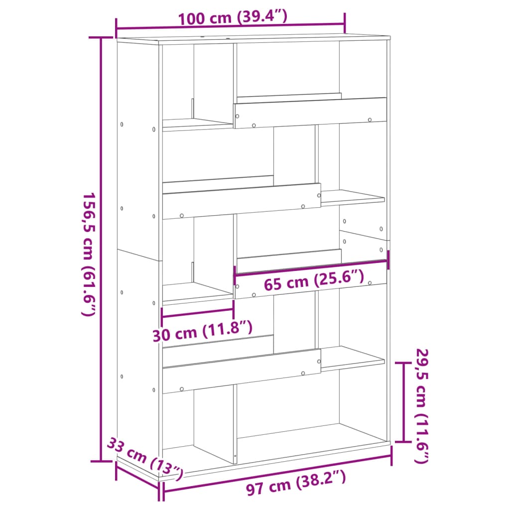 Bücherregal - Raumteiler - Wohnregal - Regal für Deko und Bücher - 100x33x156,5