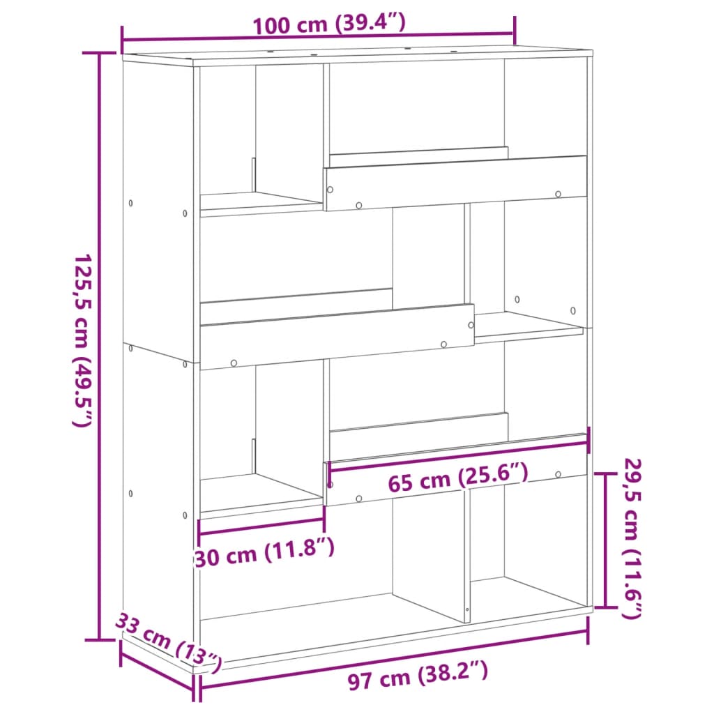 Moderner Raumteiler - Bücherregal - Dekoregal - Highboard - Holzregal - 100x125