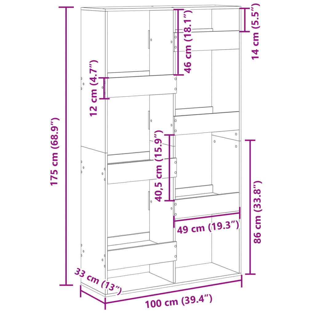 Stilvolles Bücherregal mit 8 Böden - Raumteiler - Highboard - Regal - 100x175 cm