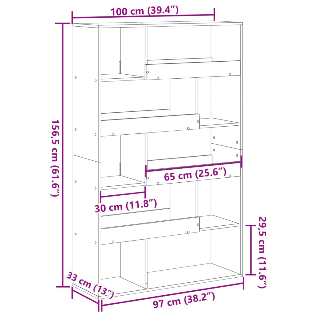 Bücherregal - Dekoregal - Raumteiler - Regal für Bücher und Deko - 100 x 156,5cm