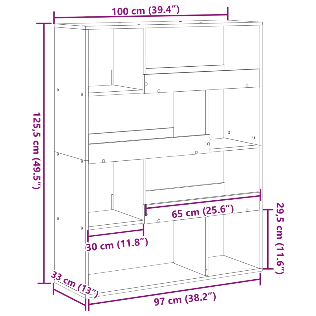 Bücherregal - Wohnregal - Highboard - Raumteiler - Holzregal - 100x33x125,5 cm