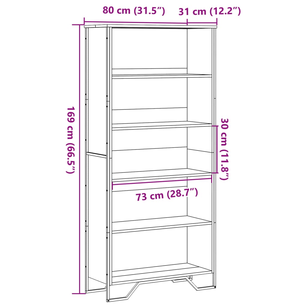 Klassisches Bücherregal - Highboard - Büroregal - Aktekrgeal - 80 x 169 cm