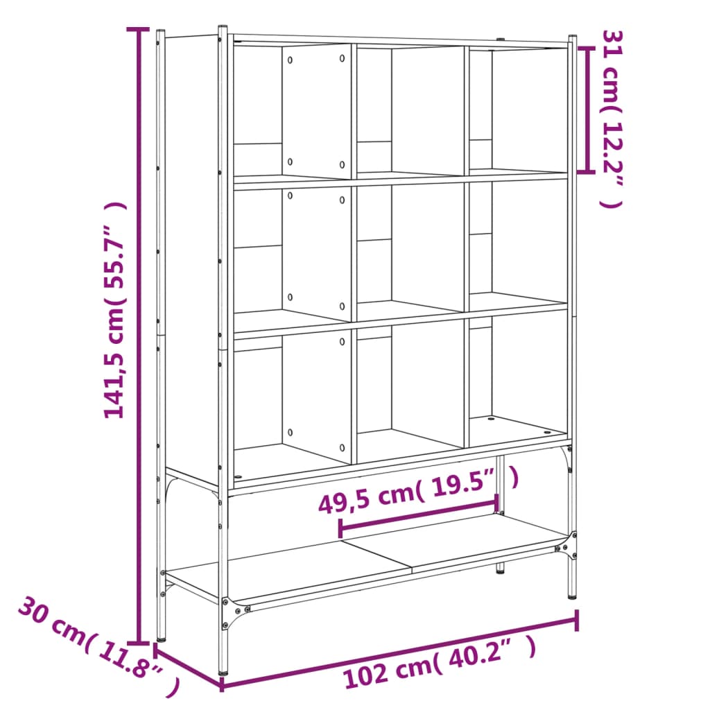 Bücherregal - Wohnregal - Regal mit neun Fächern - Dekoregal - 102x30x141,5 cm