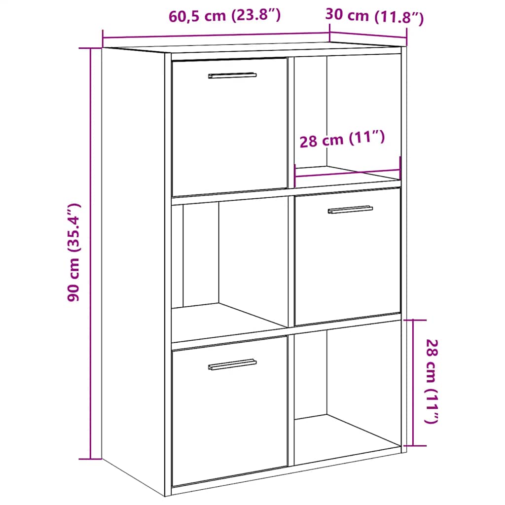 Vielseitiges Regal mit 6 Fächern - Bücherregal - Highboard - Schrank - 60 x 90cm