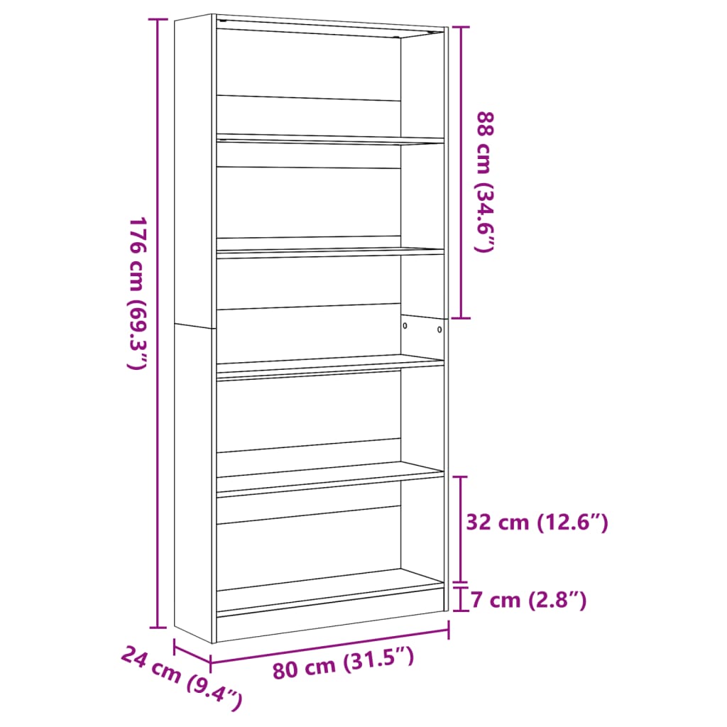 Großes Bücherregal - 80x176 cm - Aktenregal - Highboard - Büroregal - Holzregal