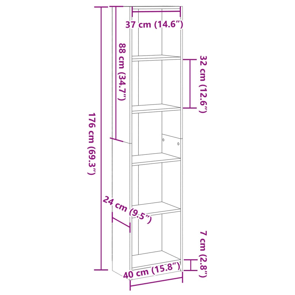 Modernes Standregal - Bücherregal - DVD-Regal - Highboard - Aktenregal - 40x176