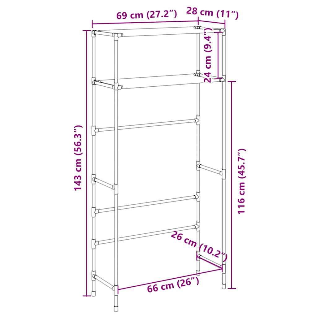 Waschmaschinenregal - Badregal - Toilettenregal - Badezimmerregal - 69x143 cm