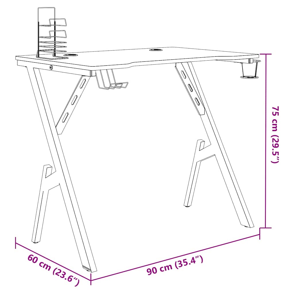 Workstation - Gaming Tisch - Schreibtisch - Zubehörablagen - PC-Tisch - 90x60 cm