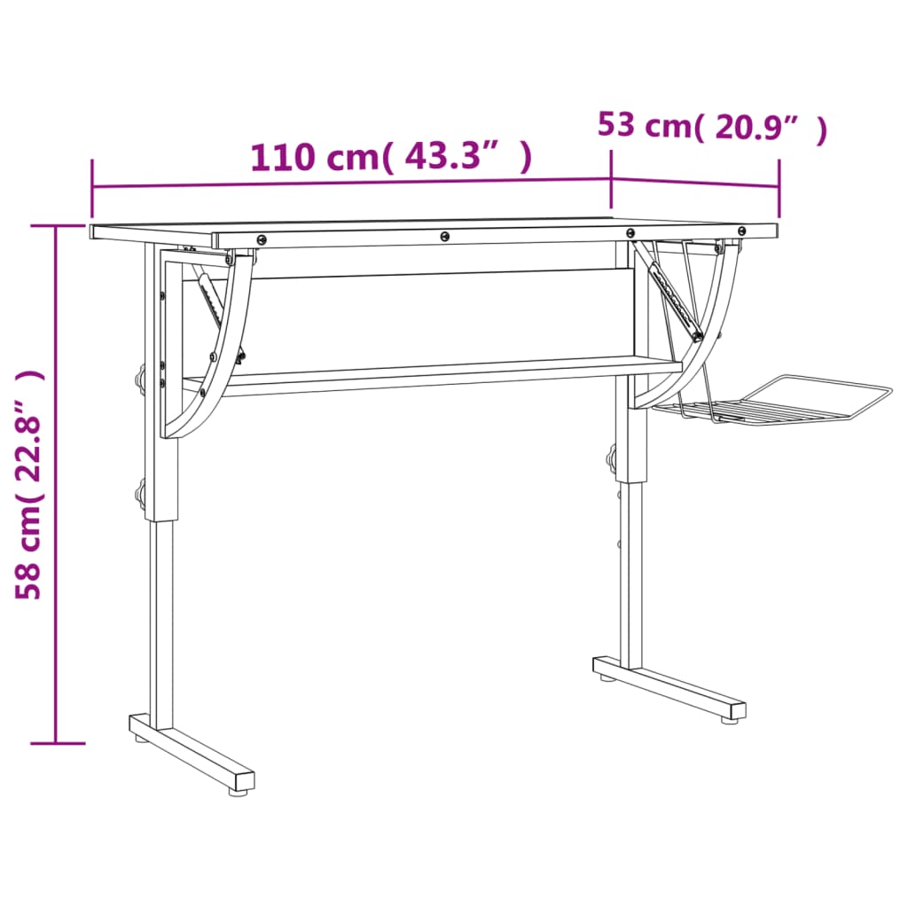 Zeichentisch - Basteltisch - Schreibtisch - Arbeitstisch - 110 x 53 x 58–87 cm