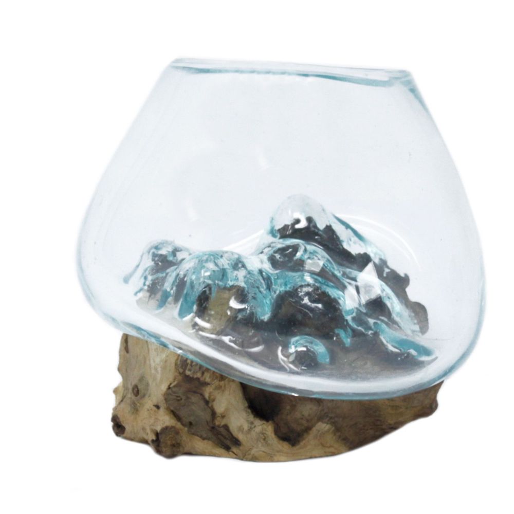 Geschenkidee - handgefertigte Glasschale auf Holz als Deko-Unikat von Bali
