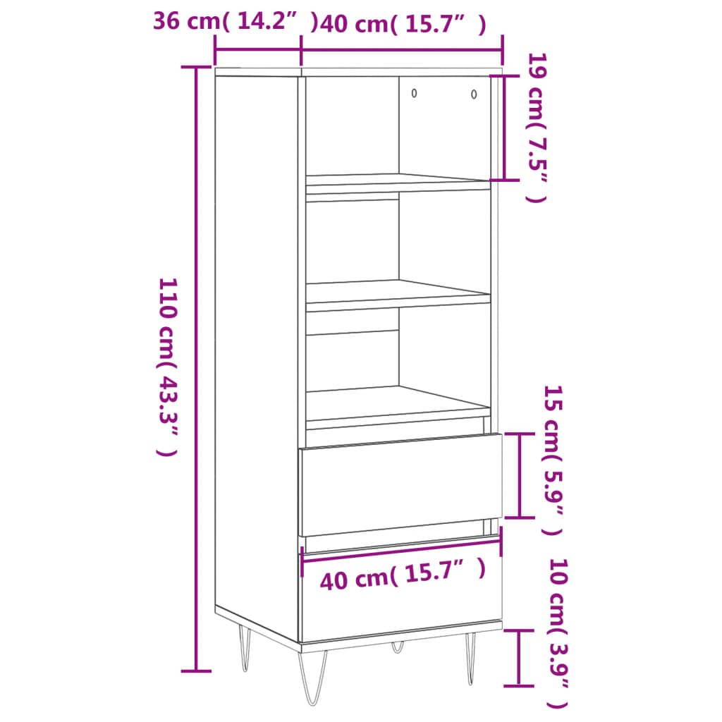 Highboard - Vitrine - Kommode - Schrankmöbel - Sideboard - Schrank - 40x110 cm