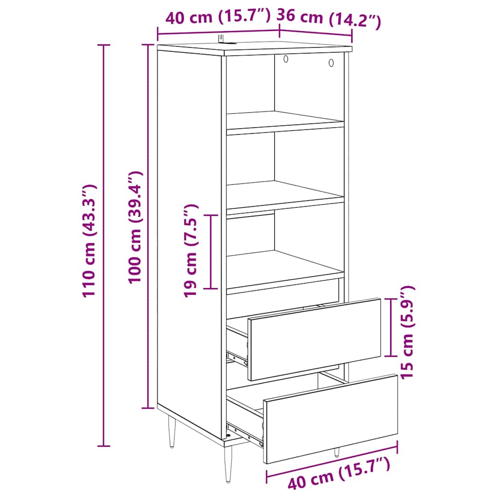 Highboard - Hochschrank - Vitrine - Sideboard - Kommode - 40 x 36 x 110 cm