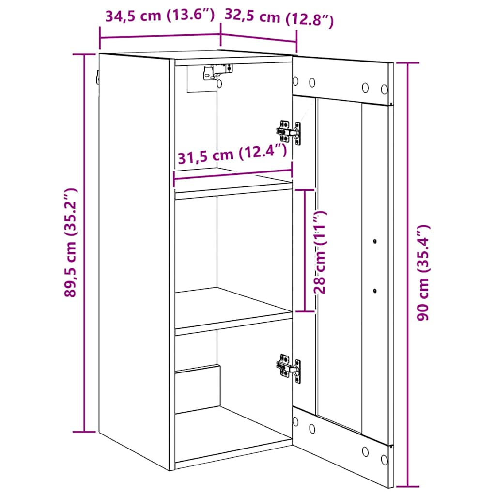 Wandschrank - Hängeschrank - Vitrinenschrank - Schrankmöbel - 34,5 x 34 x 90 cm
