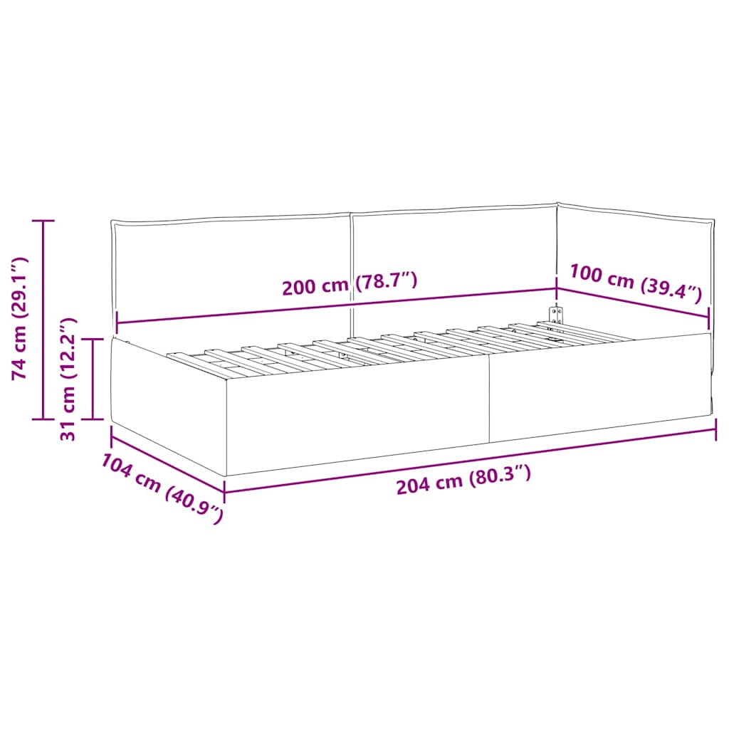 Eckbettgestell - Bettgestell - Polsterbett - Einzelbett - Gästebett - 100x200 cm
