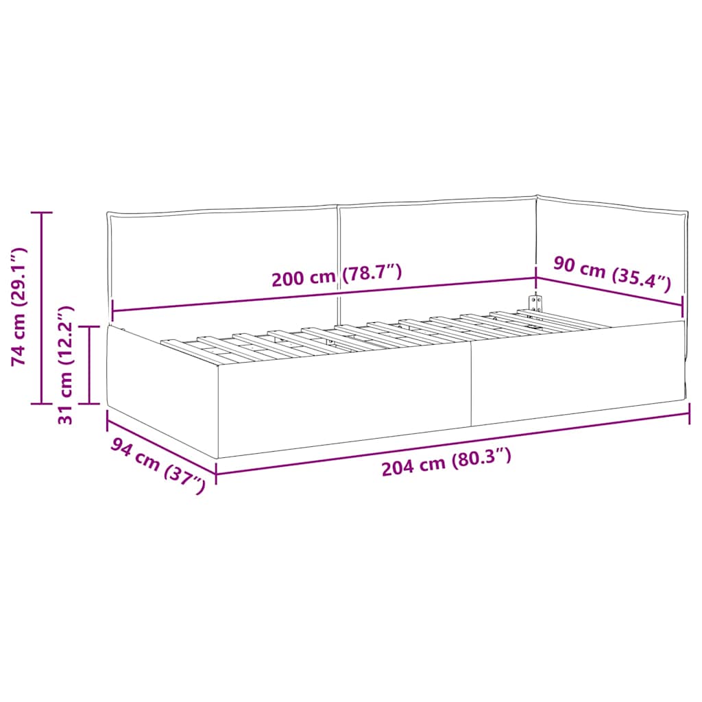 Eckbettgestell - Bettgestell - Polsterbett - Jugendbett - Bettrahmen - 90x200 cm