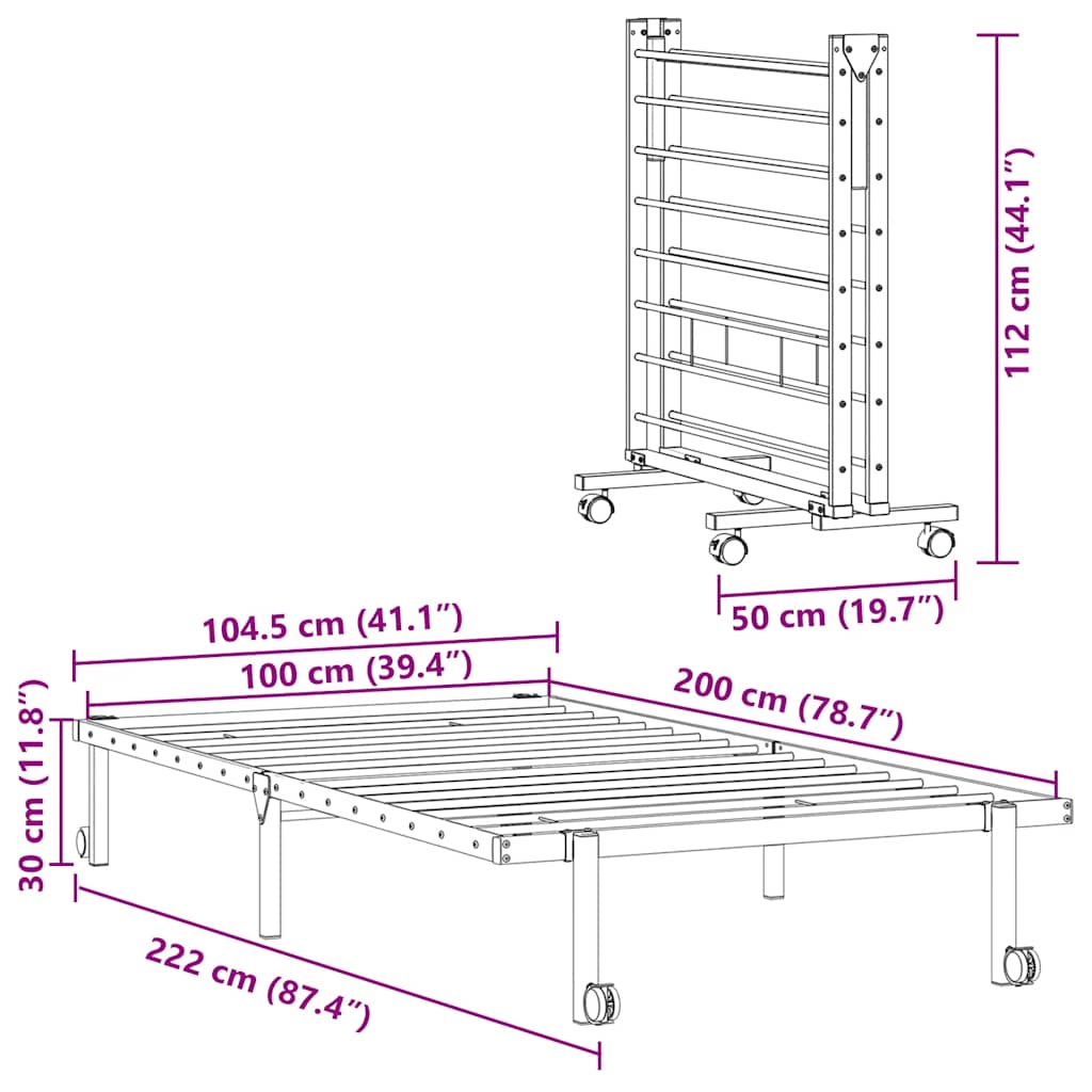 Robustes Stahlbett - Gästebett - Bürobett - Bettgestell - Klappbett - 100x200cm