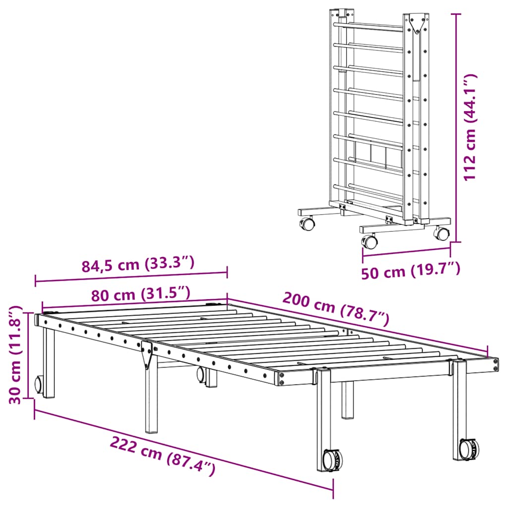 Bettgestell mit Klappfunktion - Gästebett - Bürobett - Bettrahmen - 80x200 cm