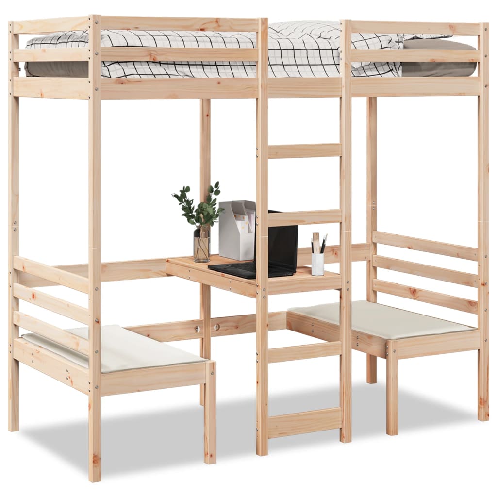 Hochbett m. Schreibtisch & Bänken - Kinderbett - Etagenbett - Stockbett - 80x200