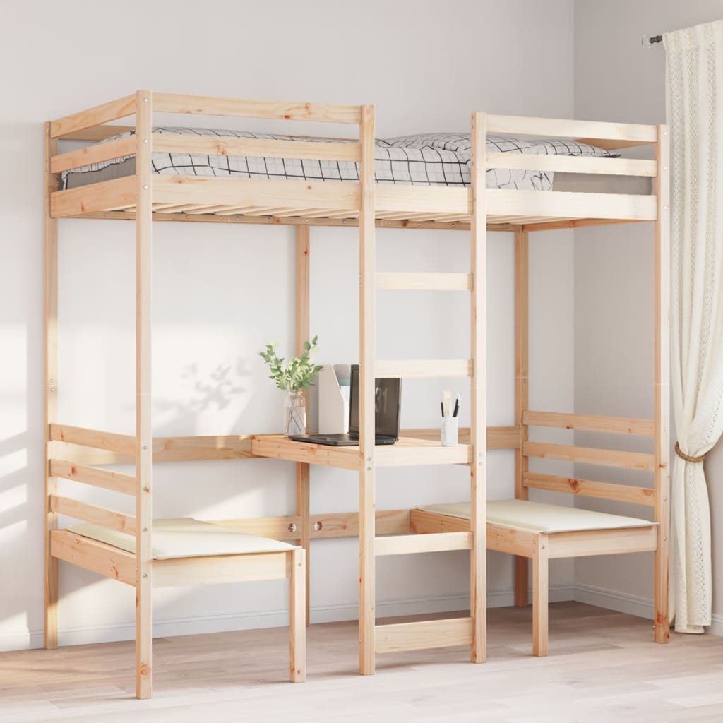 Hochbett m. Schreibtisch & Bänken - Kinderbett - Etagenbett - Stockbett - 80x200