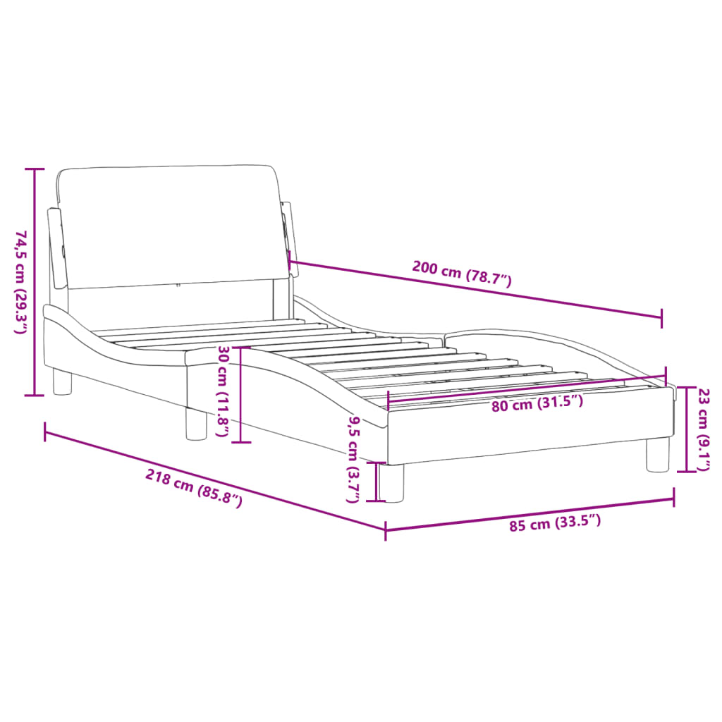 Modernes Polsterbett - Bettrahmen - Schlafzimmerbett - Bettgestell - 80 x 200 cm