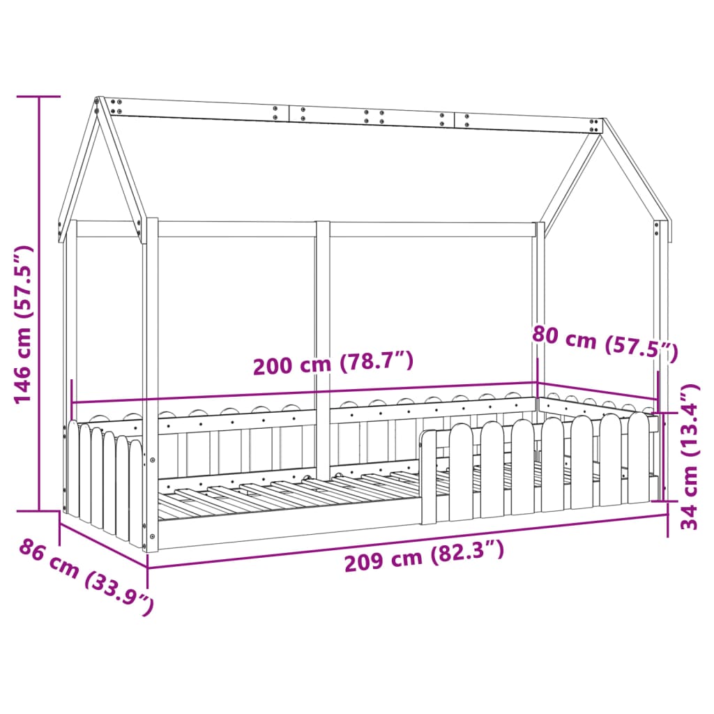 Tolles Spielbett - Kinderbett - Hausbett - Bettrahmen - Holzbett - 80 x 200 cm