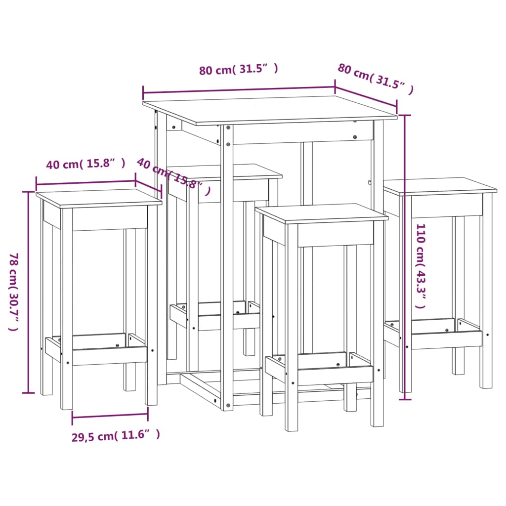Bistro-Set - Essgruppe - Küchentisch - Sitzgruppe - 5-tlg - 80 x 80 x 110 cm
